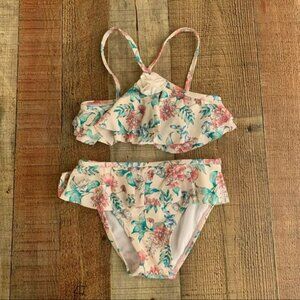 Janie And Jack Girl's Size 4 Floral Ruffle Two Piece Swimsuit